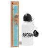 Easter Set, metallic aluminum water bottle (500ml) & scented flat candle (30cm) (TURQUOISE)