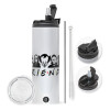 Travel Tumbler 2 Lids, with metal straw & cleaning brush (Stainless steel 304 Food grade, BPA free, 600ml)