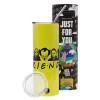 Neon Yellow Travel Tumbler, with metal straw (Stainless steel 304 Food grade, BPA free, 600ml)