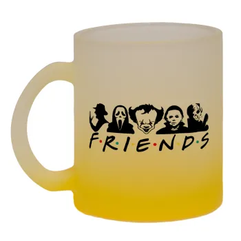 Halloween Friends, Κούπα γυάλινη δίχρωμη με βάση το κίτρινο ματ, 330ml