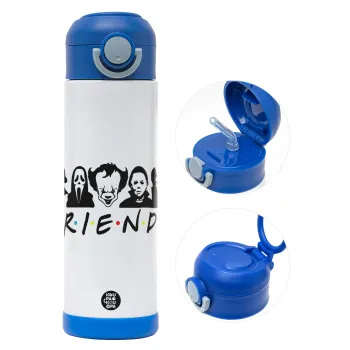 Halloween Friends, Παιδικό παγούρι θερμό, ανοξείδωτο, με καλαμάκι ασφαλείας, ΜΠΛΕ (500ml)