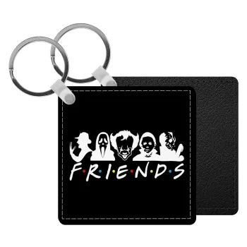 Halloween Friends, Μπρελόκ Δερματίνη, τετράγωνο ΜΑΥΡΟ (5x5cm)