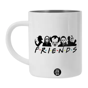 Halloween Friends, Λευκή Ανοξείδωτη Μεταλλική Κούπα 450ml - Διπλού Τοιχώματος 