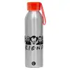 Aluminum Sports Bottle 650ml – Silver with Red Cap and Silicone Strap