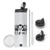 Travel Tumbler 2 Lids, with metal straw & cleaning brush (Stainless steel 304 Food grade, BPA free, 600ml)