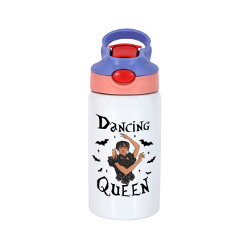 Wednesday Addams Dance, Children's hot water bottle, stainless steel, with safety straw, pink/purple (350ml)