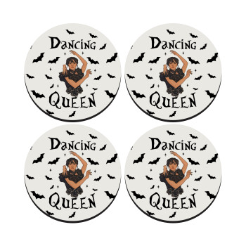 Wednesday Addams Dance, SET of 4 round wooden coasters (9cm)