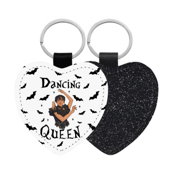 Wednesday Addams Dance, Μπρελόκ PU δερμάτινο glitter καρδιά ΜΑΥΡΟ