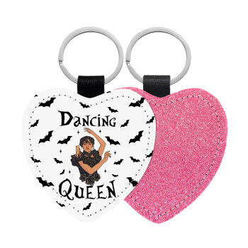 Wednesday Addams Dance, Μπρελόκ PU δερμάτινο glitter καρδιά ΡΟΖ