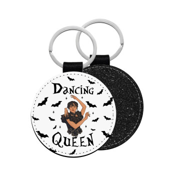 Wednesday Addams Dance, Μπρελόκ Δερματίνη, στρογγυλό ΜΑΥΡΟ (5cm)