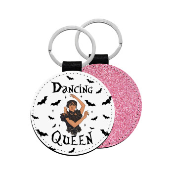 Wednesday Addams Dance, Μπρελόκ Δερματίνη, στρογγυλό ΡΟΖ (5cm)