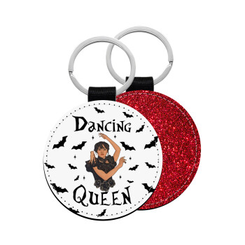 Wednesday Addams Dance, Μπρελόκ Δερματίνη, στρογγυλό ΚΟΚΚΙΝΟ (5cm)