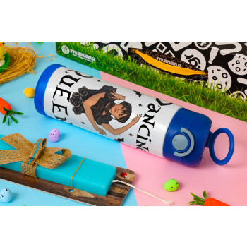 Wednesday Addams Dance, Easter candle, Childrens hot water bottle, stainless steel, with safety straw, BLUE (500ml)