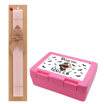 Wednesday Addams Dance, Easter Set, children's snack container PINK & scented flat Easter candle (30cm) (PINK)