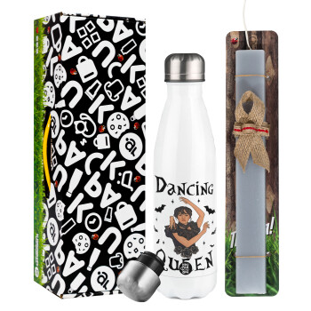 Wednesday Addams Dance, Easter candle, metallic white thermos bottle (500ml) & aromatic flat candle (30cm) (GRAY)