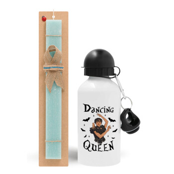 Wednesday Addams Dance, Easter Set, metallic aluminum water bottle (500ml) & scented flat candle (30cm) (TURQUOISE)