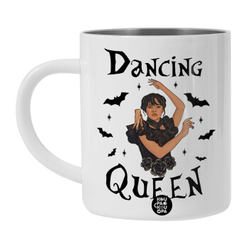 Wednesday Addams Dance, Λευκή Ανοξείδωτη Μεταλλική Κούπα 450ml - Διπλού Τοιχώματος 