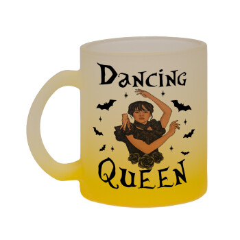 Wednesday Addams Dance, Κούπα γυάλινη δίχρωμη με βάση το κίτρινο ματ, 330ml