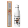 Easter Set, metallic stainless thermos bottle (500ml) & scented flat Easter candle (30cm) (GRAY)