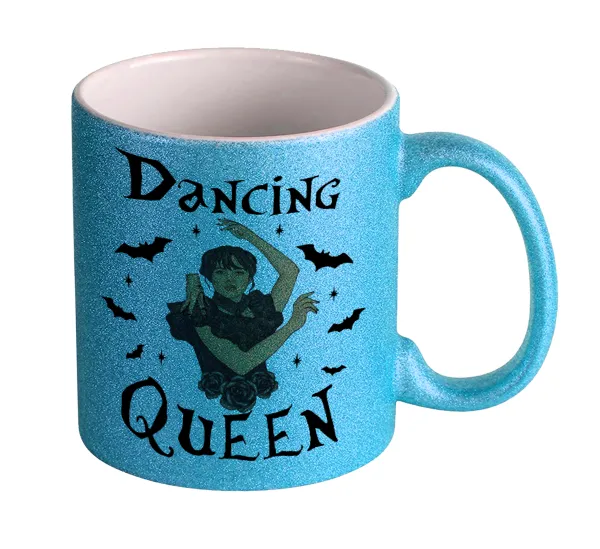Wednesday Addams Dance — Κούπα Σιέλ Glitter που γυαλίζει, κεραμική, 330ml