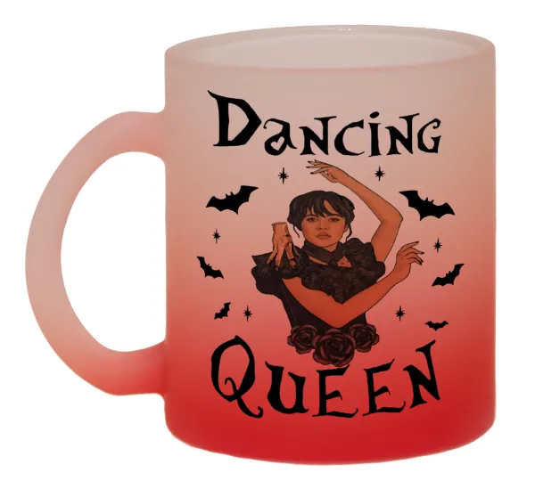 Wednesday Addams Dance — Κούπα γυάλινη δίχρωμη με βάση το κόκκινο ματ, 330ml