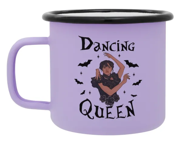 Wednesday Addams Dance — Metal enamel mug, matte light pastel purple, 360ml