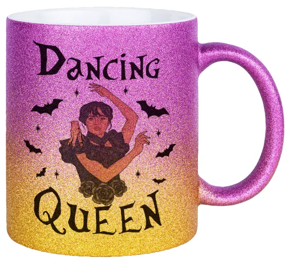 Wednesday Addams Dance — Gold/pink glitter mug, ceramic, 330ml