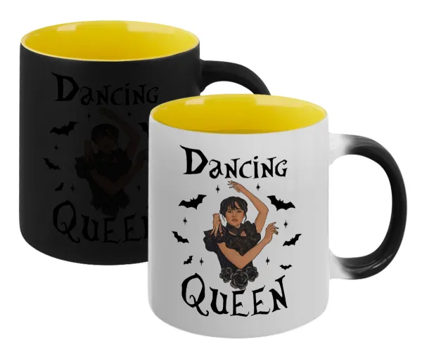 Wednesday Addams Dance — Magic mug with yellow interior, ceramic, 330ml, changes colour with hot drinks