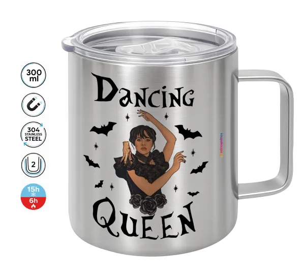 Wednesday Addams Dance — Κούπα Ανοξείδωτη διπλού τοιχώματος 300ml με καπάκι διατήρησης θερμοκρασίας