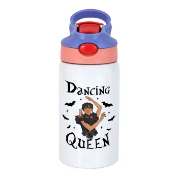 Wednesday Addams Dance, Children's hot water bottle, stainless steel, with safety straw, pink/purple (350ml)