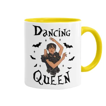 Wednesday Addams Dance, Κούπα χρωματιστή κίτρινη, κεραμική, 330ml