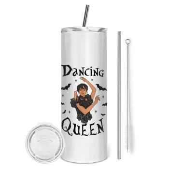 Wednesday Addams Dance, Tumbler stainless steel 600ml, with metal straw & cleaning brush