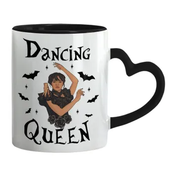 Wednesday Addams Dance, Mug heart black handle, ceramic, 330ml
