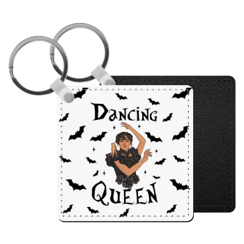 Wednesday Addams Dance, Μπρελόκ Δερματίνη, τετράγωνο ΜΑΥΡΟ (5x5cm)