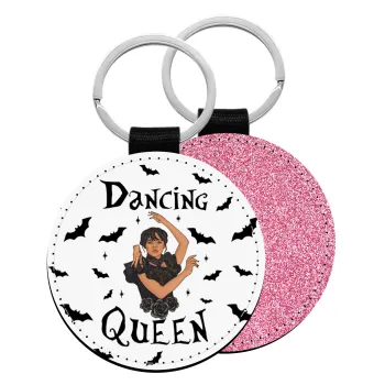 Wednesday Addams Dance, Μπρελόκ Δερματίνη, στρογγυλό ΡΟΖ (5cm)