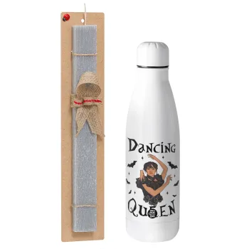 Wednesday Addams Dance, Easter Set, metallic stainless thermos bottle (500ml) & scented flat Easter candle (30cm) (GRAY)