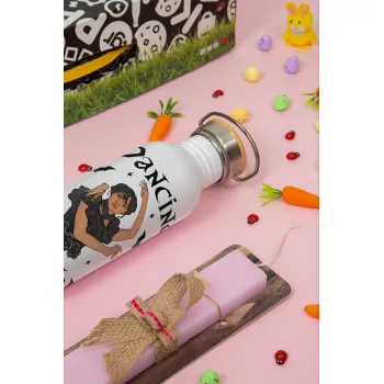 Wednesday Addams Dance, Πασχαλινή Λαμπάδα με παγούρι μεταλλικό (620ml, stainless steel) & κερί αρωματικό πλακέ (30cm) (ΡΟΖ)