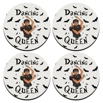 Wednesday Addams Dance, SET of 4 round wooden coasters (9cm)