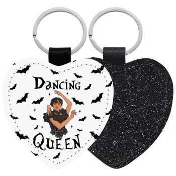 Wednesday Addams Dance, Μπρελόκ PU δερμάτινο glitter καρδιά ΜΑΥΡΟ