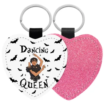 Wednesday Addams Dance, Μπρελόκ PU δερμάτινο glitter καρδιά ΡΟΖ