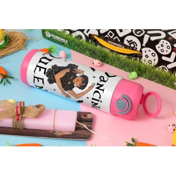 Wednesday Addams Dance, Easter candle, Childrens hot water bottle, stainless steel, with safety straw, PINK (500ml)