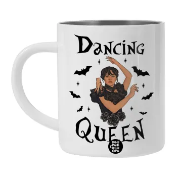 Wednesday Addams Dance, Λευκή Ανοξείδωτη Μεταλλική Κούπα 450ml - Διπλού Τοιχώματος 