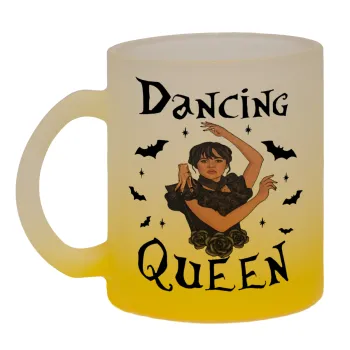 Wednesday Addams Dance, Κούπα γυάλινη δίχρωμη με βάση το κίτρινο ματ, 330ml