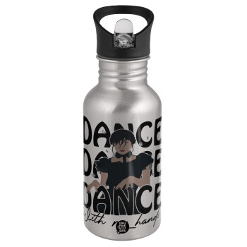 Wednesday dance dance dance, Water bottle Silver with straw, stainless steel 500ml