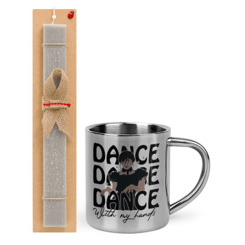 Wednesday dance dance dance, Easter Set, metallic thermal cup (300ml) & Easter aromatic flat candle (30cm) (GRAY)
