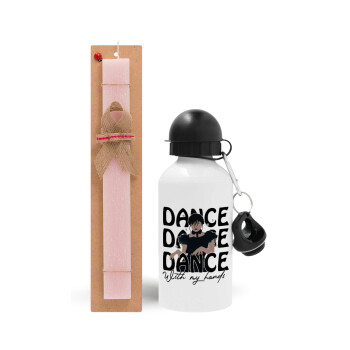 Wednesday dance dance dance, Πασχαλινό Σετ, παγούρι μεταλλικό αλουμινίου (500ml) & πασχαλινή λαμπάδα αρωματική πλακέ (30cm) (ΡΟΖ)