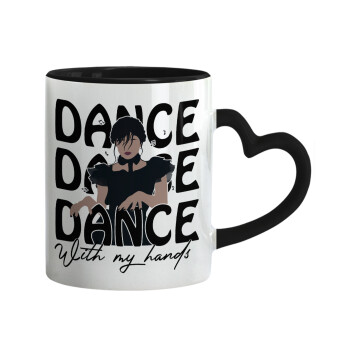 Wednesday dance dance dance, Mug heart black handle, ceramic, 330ml