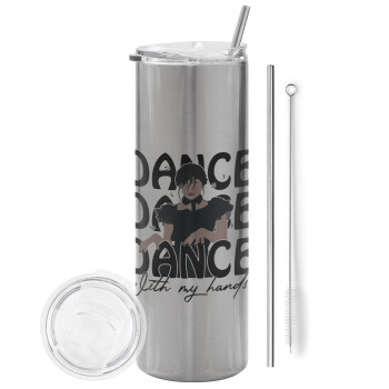 Wednesday dance dance dance, Eco friendly stainless steel Silver tumbler 600ml, with metal straw & cleaning brush
