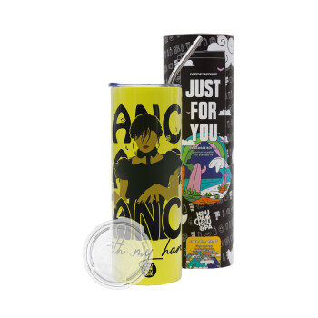 Wednesday dance dance dance, Neon Yellow Travel Tumbler, with metal straw (Stainless steel 304 Food grade, BPA free, 600ml)