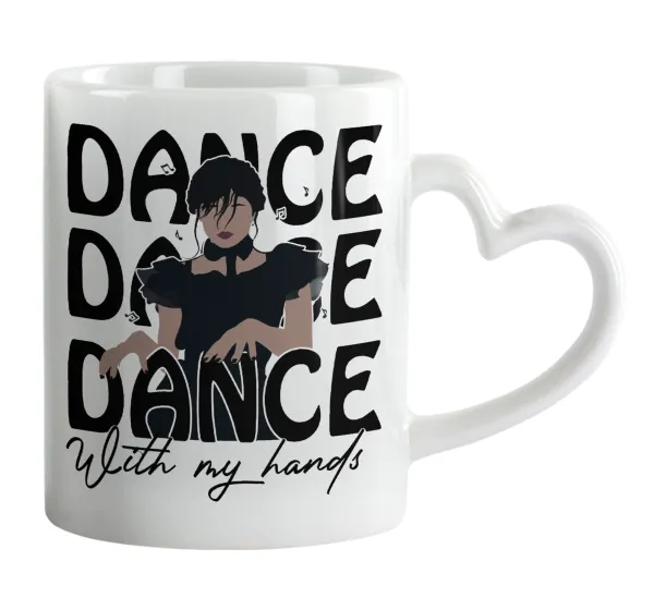 Wednesday dance dance dance — Κούπα καρδιά χερούλι λευκή, κεραμική, 330ml